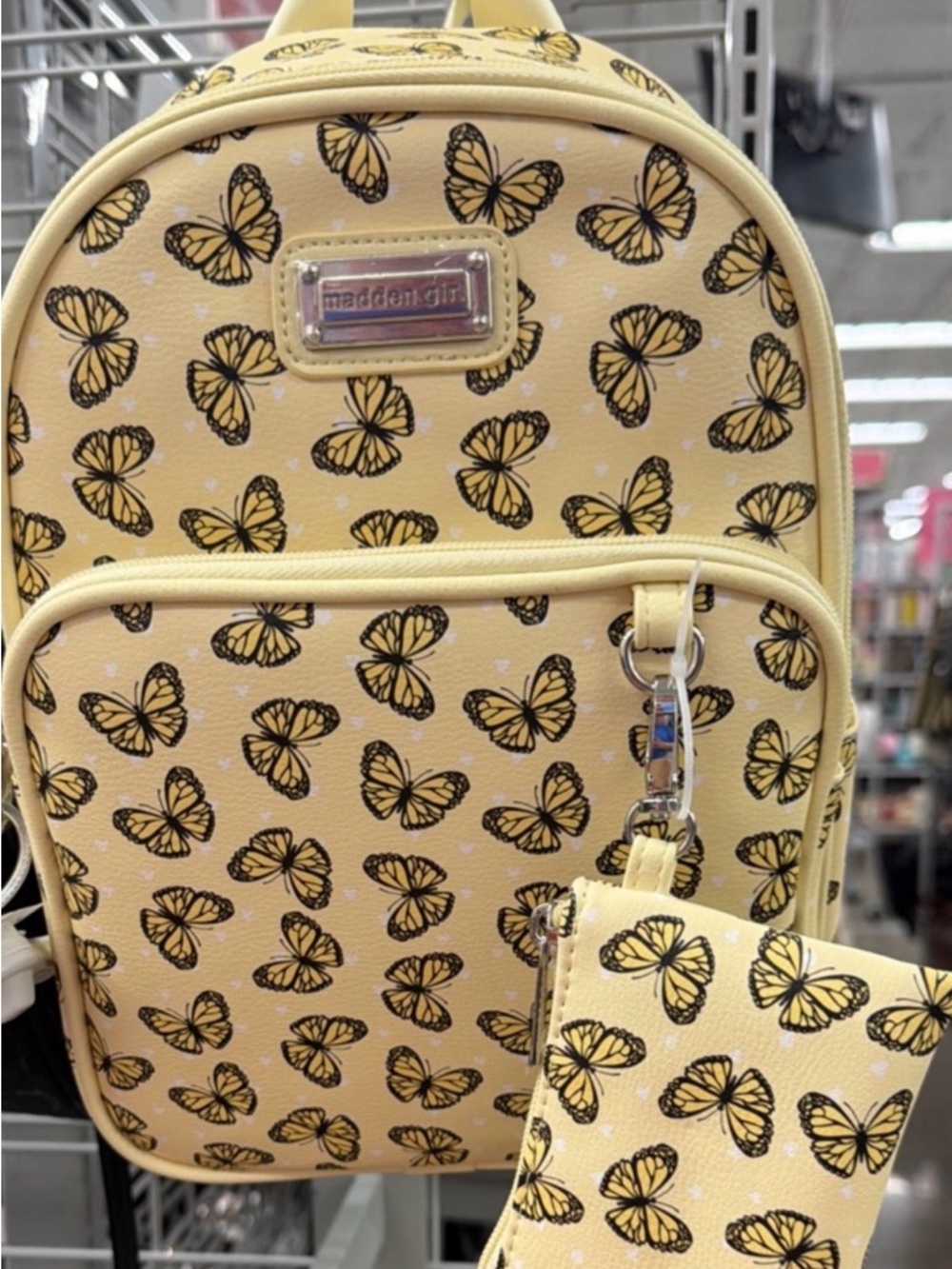 Madden Girl Yellow Butterfly Mini Backpack with Matching Pouch